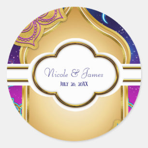 Blue Moon Arabian Nights Glam Gold Purple Wedding Classic Round Sticker