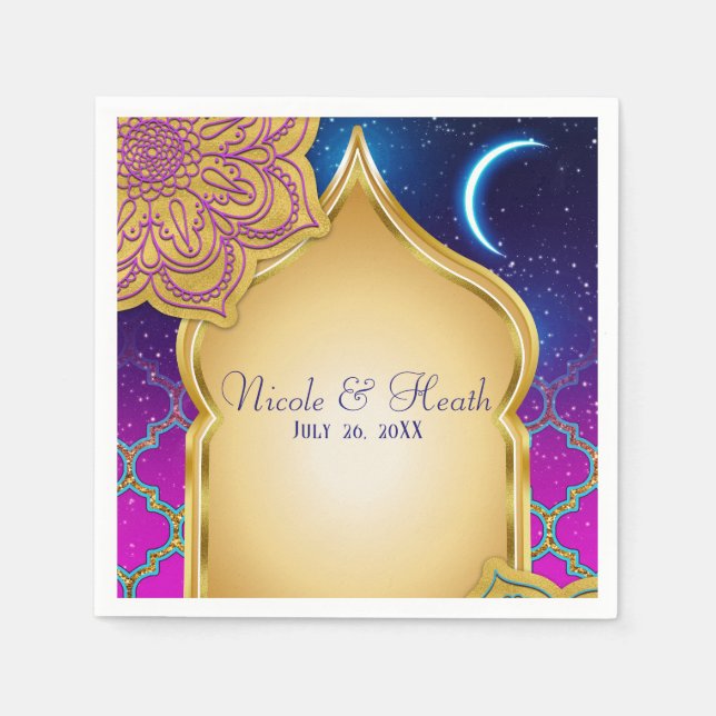 Blue Moon Arabian Nights Glam Gold Purple Wedding Napkins (Front)