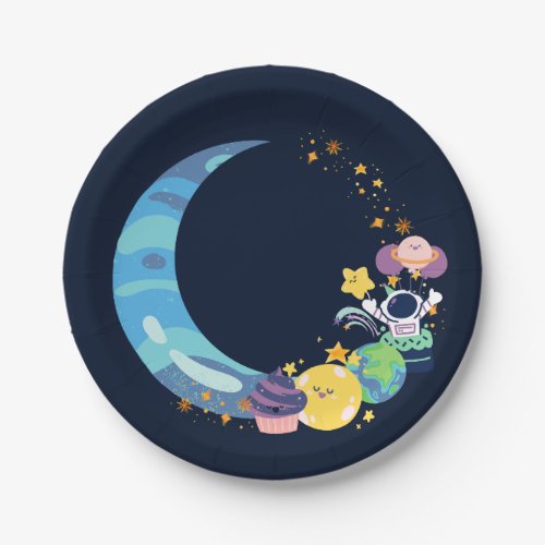 Blue moon astronaut birthday party  paper plates