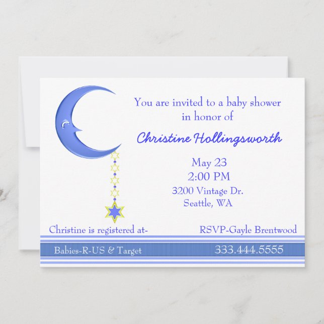 Blue Moon Baby Boy Shower Invitation (Front)