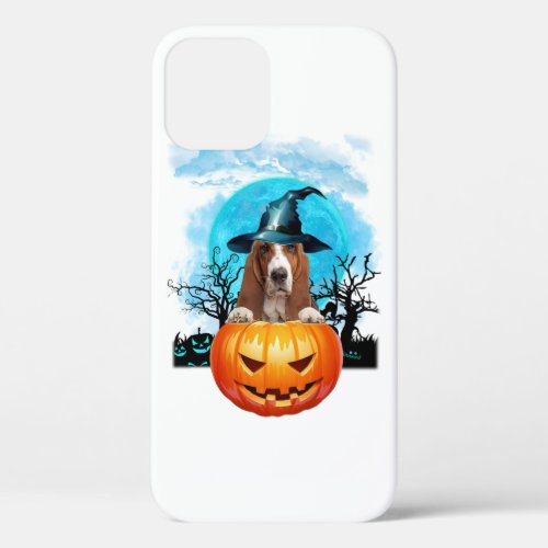 Blue Moon Basset Hound Witch Pumpkin Halloween iPhone 12 Case