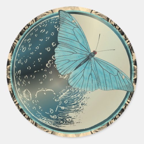 Blue Moon Butterfly Classic Round Sticker