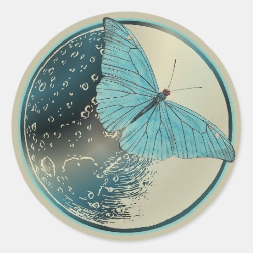 Blue Moon Butterfly Classic Round Sticker