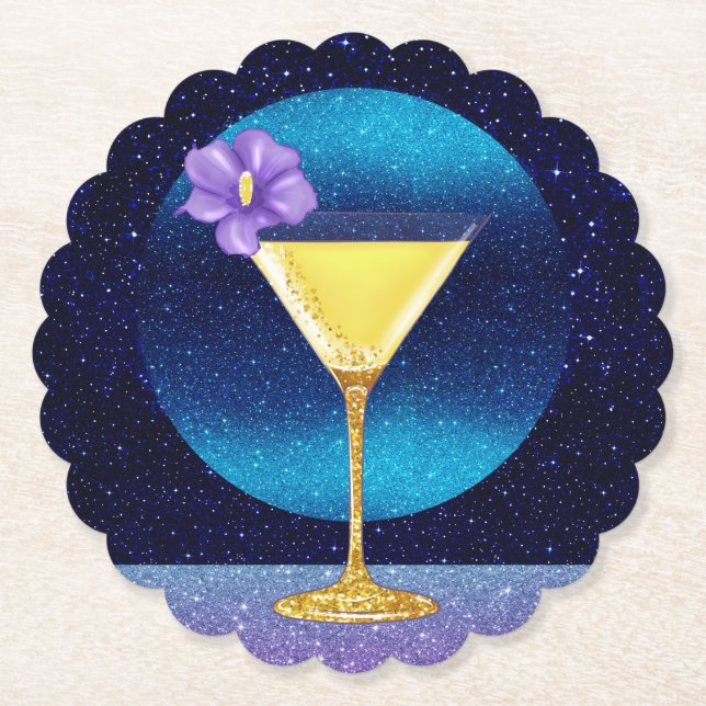 Blue Moon Cocktail Paper Coaster (Front)