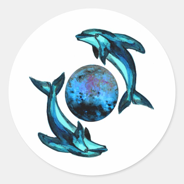Blue Moon Dolphins Classic Round Sticker (Front)