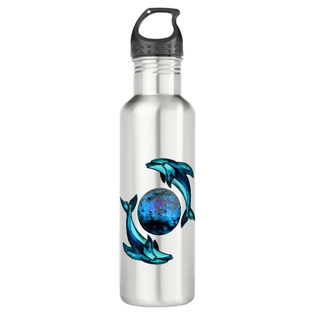 Blue Moon Dolphins Stainless Steel Water Bottle (Front)