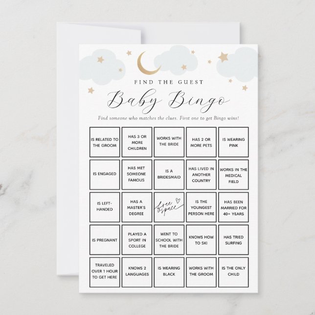 Blue Moon Find the Guest Baby Bingo Game Card (Front)