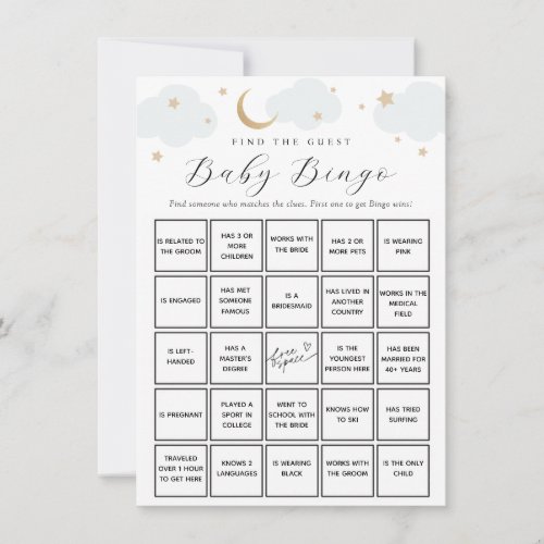 Blue Moon Find the Guest Baby Bingo Game Card