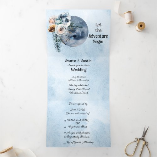 Blue Moon Floral Wedding Tri_Fold Invitation