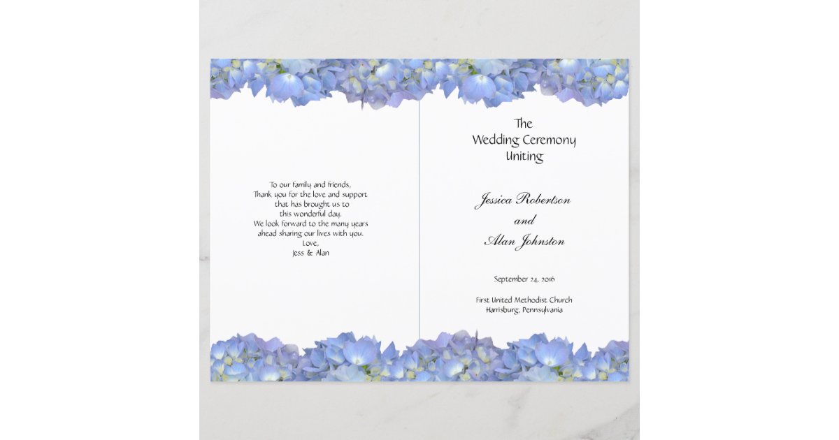 Blue Moon Folded Hydrangea Wedding Program Zazzle Com