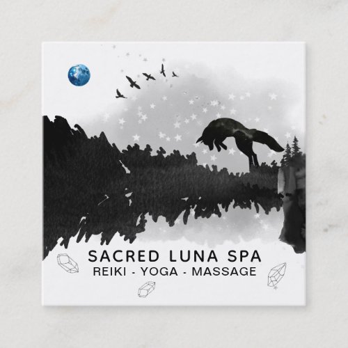  Blue Moon Fox Leaping Pine Tree Cosmic Square Business Card