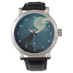 Blue Moon, Full Moon Howling Wolf Custom Watch