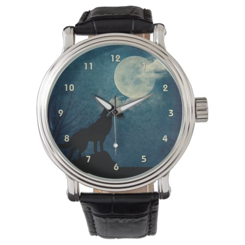 Blue Moon Full Moon Howling Wolf Custom Watch