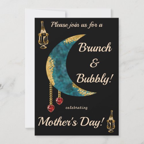 Blue Moon Gilded Gold Red Hearts for Motherâs Day Invitation