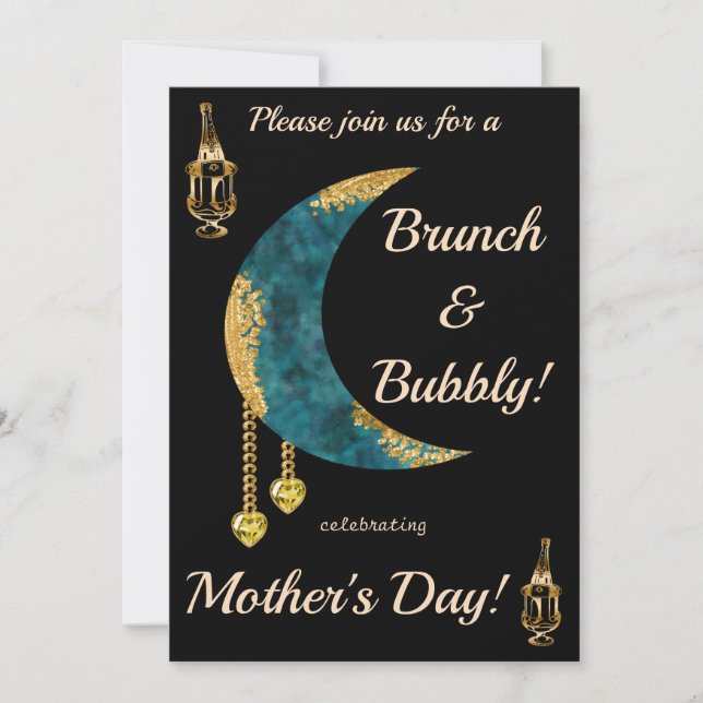Blue Moon Gilded Gold, Yellow Hearts Mother’s Day Invitation (Front)