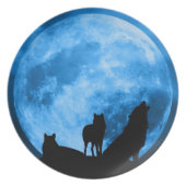 Blue Moon Howling Wolves Melamine Plate (Front)