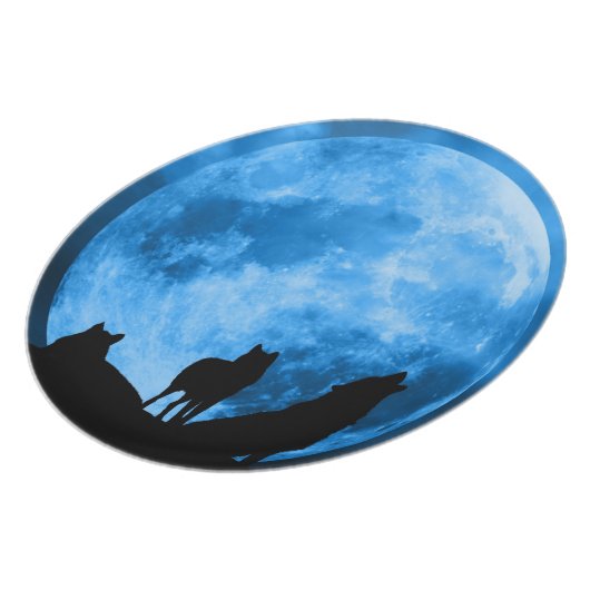 Blue Moon Howling Wolves Melamine Plate (Left Side)