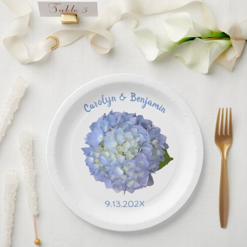 Blue Moon Hydrangea Custom Wedding Paper Plates