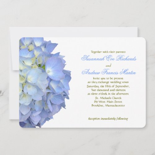 Blue Moon Hydrangea Horizontal Wedding Invitation