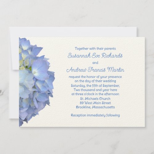 Blue Moon Hydrangea Horizontal Wedding Invitation