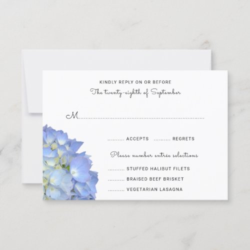 Blue Moon Hydrangea Wedding RSVP Menu Cards