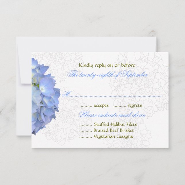 Blue Moon Hydrangea Wedding RSVP Menu Cards (Front)