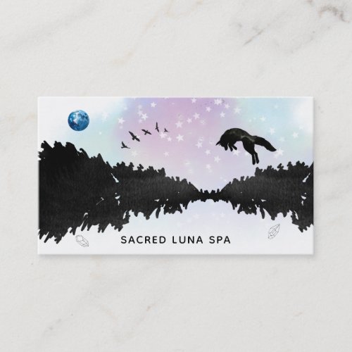  Blue Moon Leaping Pine Tree Cosmic Rainbow Business Card