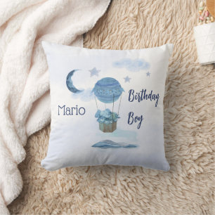 Blue moon little elephant birthday boy throw pillow