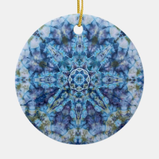 Blue Moon Mandala Ceramic Ornament (Front)