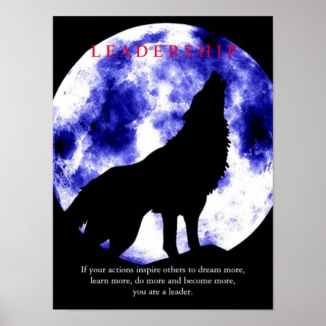 Blue Moon Motivational Leadership Wolf Poster (Front)