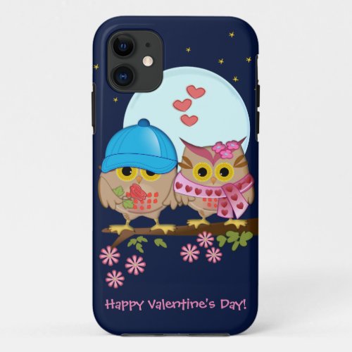 Blue moon owls in love  custom text iPhone 11 case