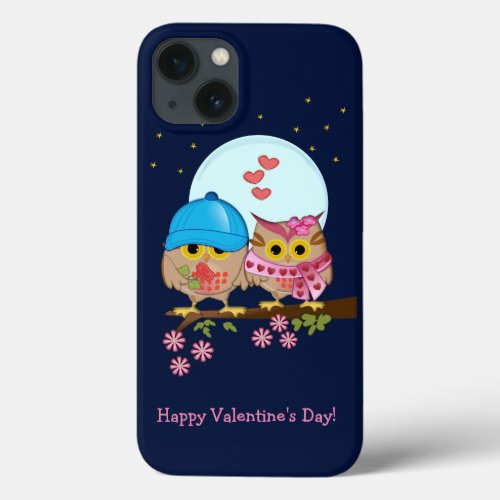 Blue moon owls in love  custom text iPhone 13 case