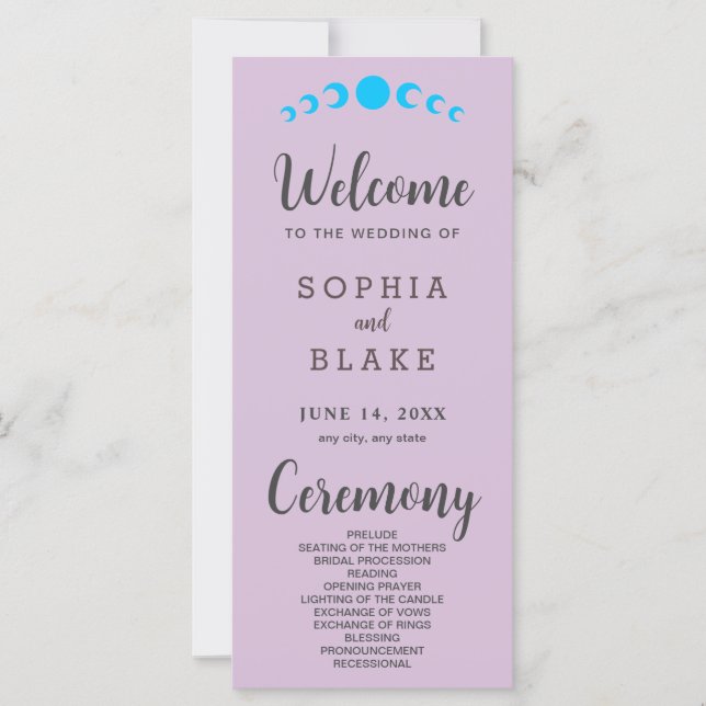 Blue Moon Phases Purple Wedding Program (Front)