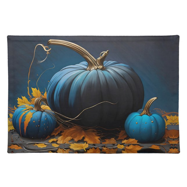  Blue Moon Pumpkins and Autumn Leaves Cloth Placemat (Front)