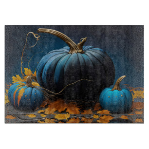 Blue Moon Pumpkins and Autumn Leaves Cutting Board