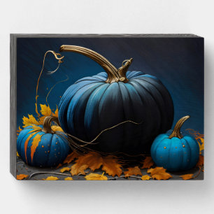 Blue Moon Pumpkins Autumn Leaves Wooden Box Sign