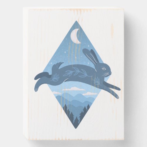 Blue Moon Rabbit Over Blue Ridge Mountains Wooden Box Sign