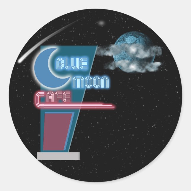 Blue Moon Retro Cafe Classic Round Sticker (Front)