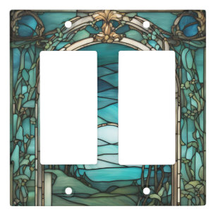 Blue Moon Stained Glass Double Rocker Light Switch Cover