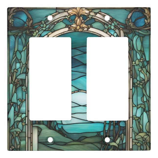 Blue Moon Stained Glass Double Rocker Light Switch Cover (Front)