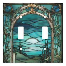 Blue Moon Stained Glass Double Toggle Light Switch
