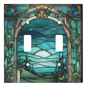Blue Moon Stained Glass Double Toggle Light Switch Cover