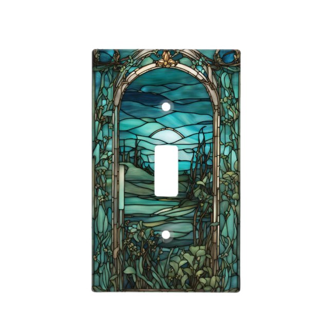 Blue Moon Stained Glass Single Toggle Light Switch Cover (Front)