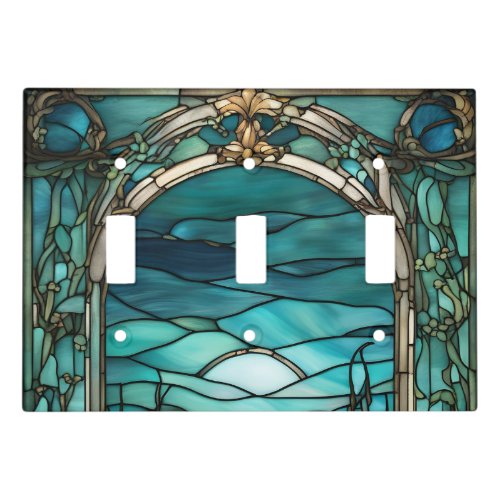 Blue Moon Stained Glass Triple Toggle Light Switch