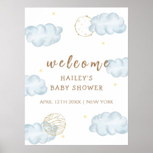 Blue Moon Star Cloud Boy Baby Shower Welcome Poster