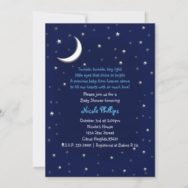 Blue Moon & Stars Celestial Baby Shower Invitation (Front)