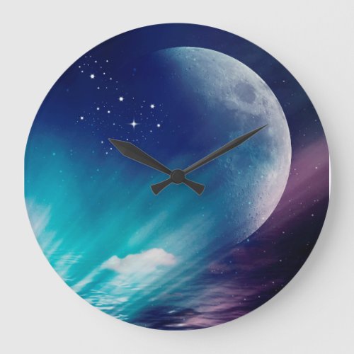 Blue Moon Stars Celestial Large Clock