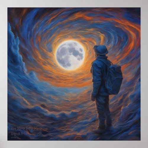 Blue Moon Super Moon AI Fantasy Digital Art Print 