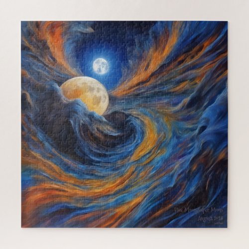 Blue Moon Super Moon AI Fantasy Digital Art Print  Jigsaw Puzzle