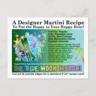 Blue Moon Tropical Martini Recipe Card Postcard
